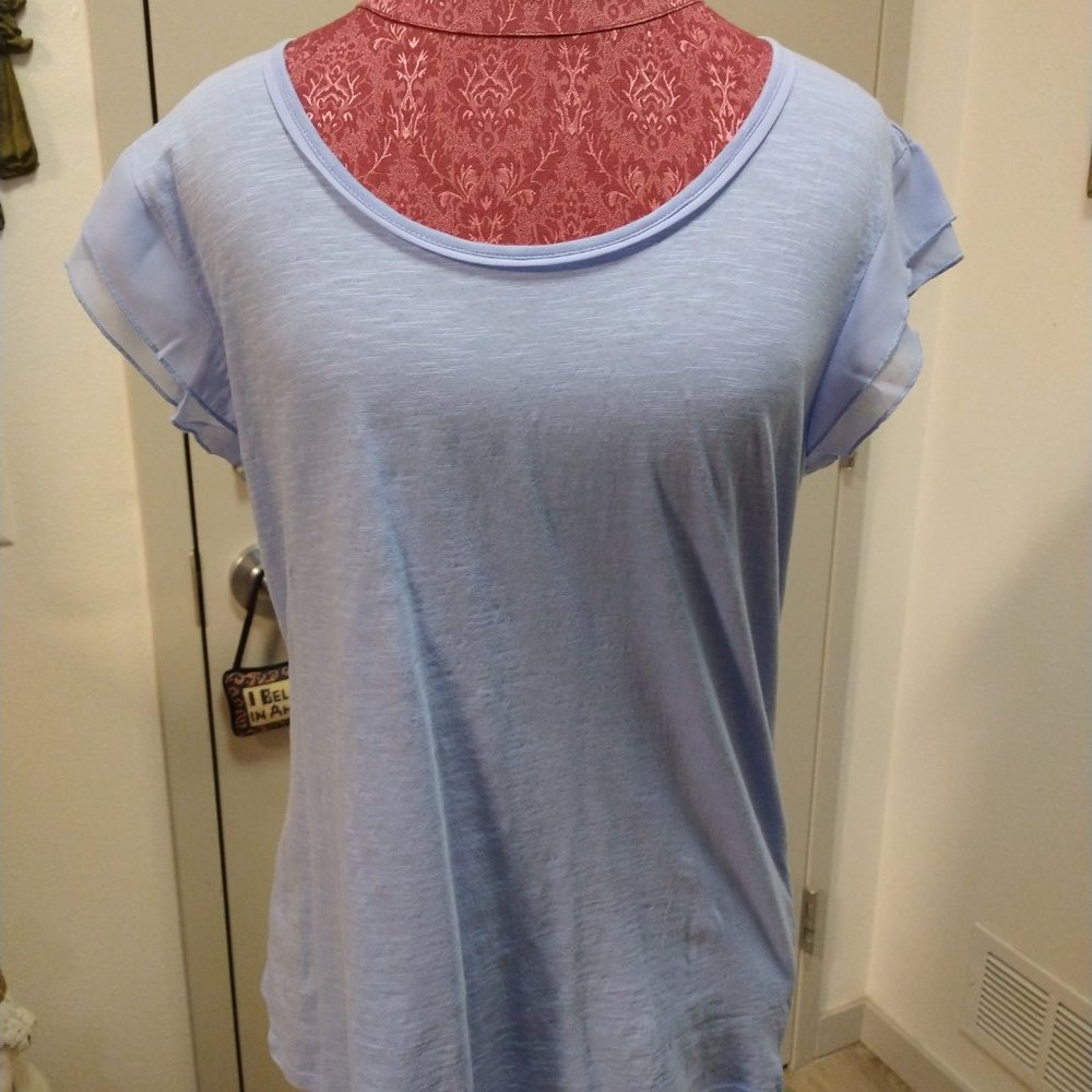 New Style & CO. Passion Blue Scoop Neck Tee With Flutter Sleeves Woman's Size L